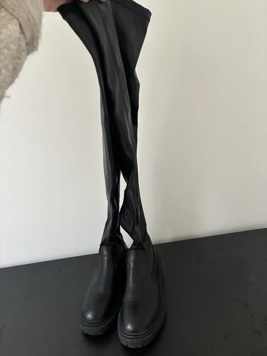 Black pleather thigh high - black,