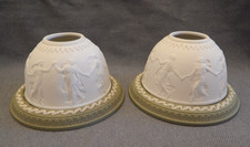 Pair Wedgwood Jasperware Dancing Hours Lithophane Sage Green Tea Light Holders