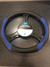SIMPLY UNIVERSAL CAR/VAN STEERING WHEEL COVER FLAT BOTTOM D SHAPE BLUE/BLACK 