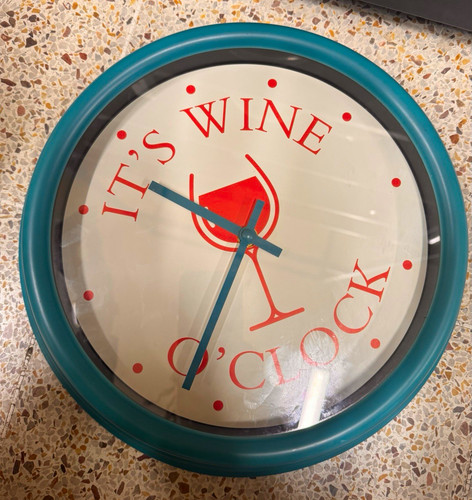 Teal round wine o clock - teal, o'clock"