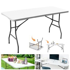 Folding Trestle Table White Party Picnic BBQ Carry Outdoor Stall Table Portable