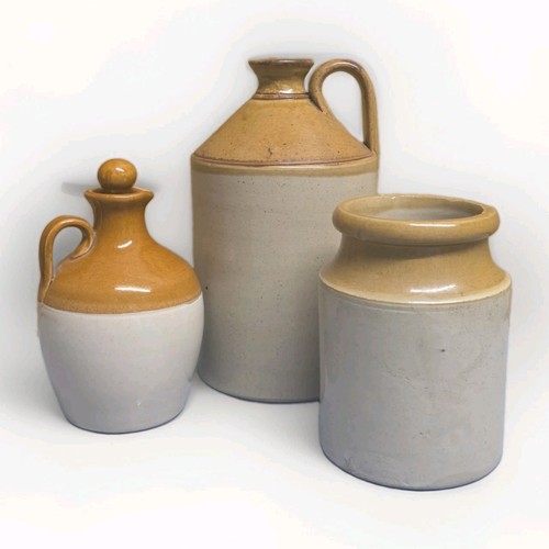 Vintage two tone stoneware jar - tone,