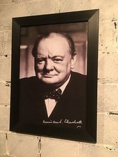 A4 framed poster of Winston Churchill with reproduction autograph. Gift.