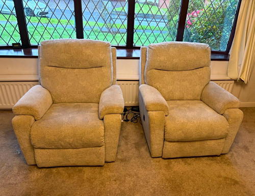 Beige fabric recliner - recliner, piece