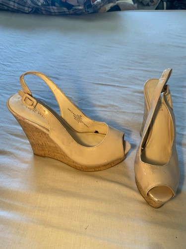 Beige wedge heel peep toe - beige,