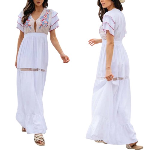White lace floral embroider - white,