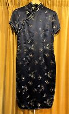 Authentic Black Chinese Dress Vintage 90s Satin UK 12 Medium Party drinks
