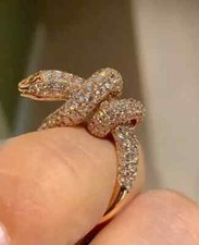3.00Ct Round Cut Moissanite Encrusted Snake Engagement Ring 14k Rose Gold Plated