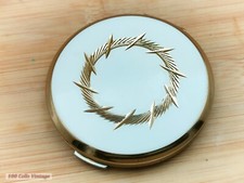 Stratton white and gold circle-Vintage Make Up/Powder Compact-1pi