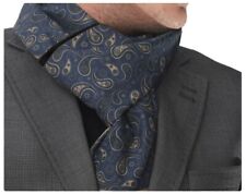 Mens Double Side Scarf Silk Wool Blend Dark Blue with Beige Paisley Design