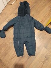 LA REDOUTE BOYS AGED 18 MTHS NAVY BLUE PADDED HOODED ZIP UP PRAM SNOWSUIT VGC