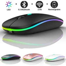 Slim Silent Rechargeable Wireless Mouse RGB LED USB Mice MacBook Laptop PC UK