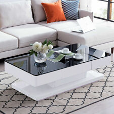 Coffee Table High Gloss Black/White Tempered Glass 2 Drawers Modern Living Room