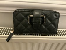 DESIGNER JAEGER QUILTED BLK LEATHER WOMENS PURSE/WALLET, ZIP-AROUND & FOLD OVER