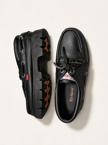 Kickers black leather - black, moccasin