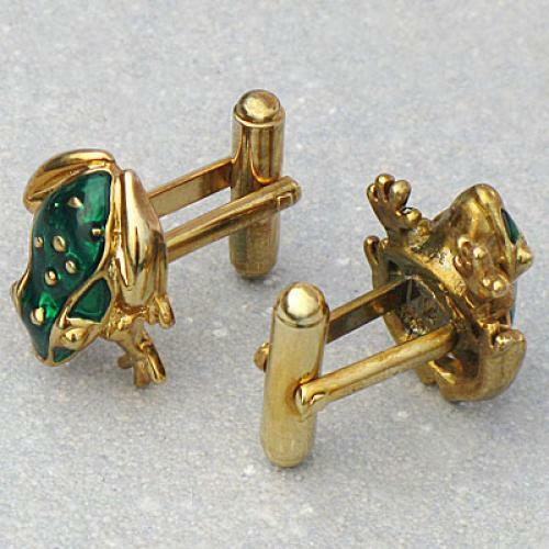 Gold with green enamel frog - green,