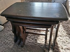 Vintage Ercol Chantry Dark Solid Elm Nest of 3 Tables