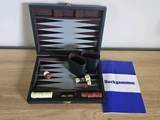 Backgammon Set withblack Faux Leather Carry Case By Anna Carlton 22cm X 16cm Vgc