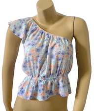 PINK ROSE Womens Size Small Floral Print One Shoulder Crop Cropped Top Shirt NWT