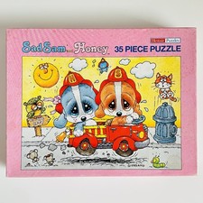 Vintage Sad Sam & Honey Firefighter Dogs Jigsaw Puzzle 35 Pieces 1980s COMPLETE