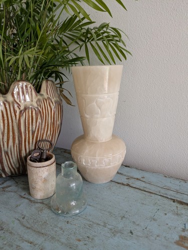 Vintage alabaster vase - alabaster,