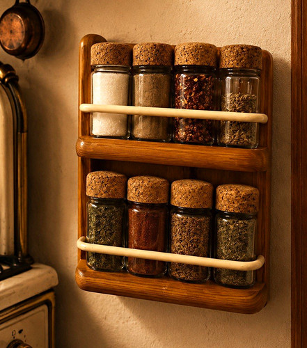 Wall mounted oak wood spice - wall,