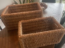 Two Sturdy Extra Large & Medium Sea grass Rattan Storage Baskets Hamper