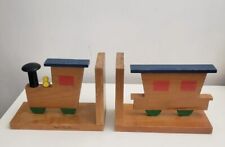 Vintage 3D Wooden Train & Cart Toy Bookends Kids' Novelty Decor 