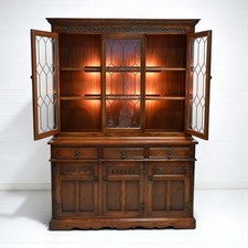 Old Charm Display Cabinet Sideboard Tudor Brown Finish Cupboard FREE UK Delivery