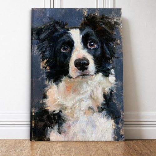 Border collie dog portrait oil - collie,