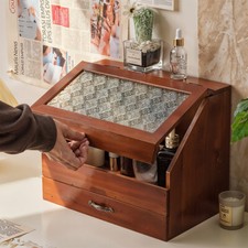 Vintage Small Wooden Wall Cabinet Desktop Storage Display Drawer Shelf Cupboard
