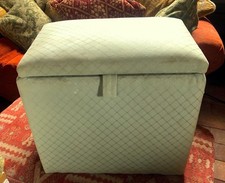 Vintage small upholstered ottoman footstool pouffe seat, pale green with storage