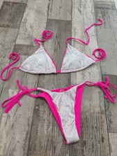 Ladies Pink Silver Sparkly String Side Tie Bikini Size Small S 8