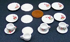Dolls House Tea Set Red Floral
