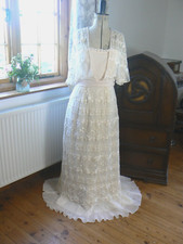 Vintage Ivory Wedding Dress Embroidered Net/Titanic/Edwardian Style Size 38,Uk12