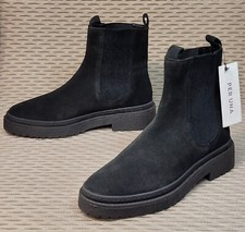 PER UNA Real SUEDE Chunky Ankle CHELSEA BOOTS ~ Size 7 ~ BLACK  (rrp £85)