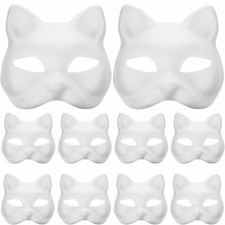 10× Cat Mask Paper Blank Masquerade White Masks Haloween Kids DIY Therian Cospla