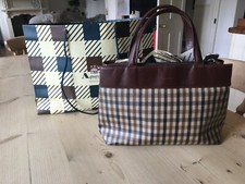 AQUASCUTUM Vintage Handbag Gingham Coated Canvas Top Handle Satchel Leather Bag