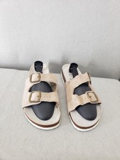 BIO Men Sandals 44 Beige Suede Buckle Slip On Comfort Footbed Shoes US 44