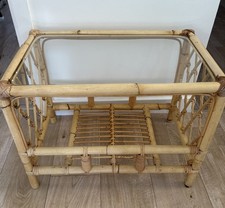 Vintage Mid Century Cane Bamboo Rattan wicker Coffee Table Glass Top 24” x 18” 
