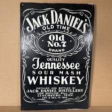 Vintage Jack Daniels Whiskey Bottle Label Embossed Metal Tin Sign Tennessee