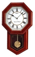 Seiko Wooden Oak Finish Battery Westminster Chime Pendulum Wall Clock QXH110B