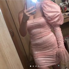 Pink One Shoulder Puff Sleeve