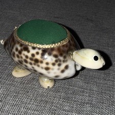  Turtle Figure Pin Cushion Made Of Seashells 4" Long Vintage