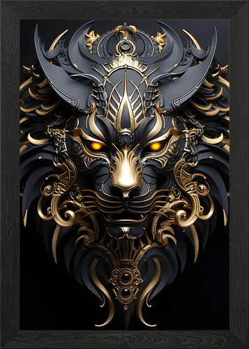Golden lion head framed - head,