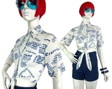 1960s vintage indian cotton novelty print crop blouse shirt hippie cheese cloth