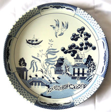 1950s Printed Metal Tray Willow Pattern Blue & White. Excellent