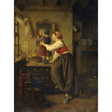 Paul Seignac Woman And Child Before A Mirror Painting Huge Wall Art Poster Print