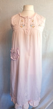 Vintage Pink Embroidered Wincyette Cotton Nightdress Size S Sleeveless