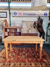 Farmhouse Vintage Scrub Top Pine Dining Table With A Single Drawer